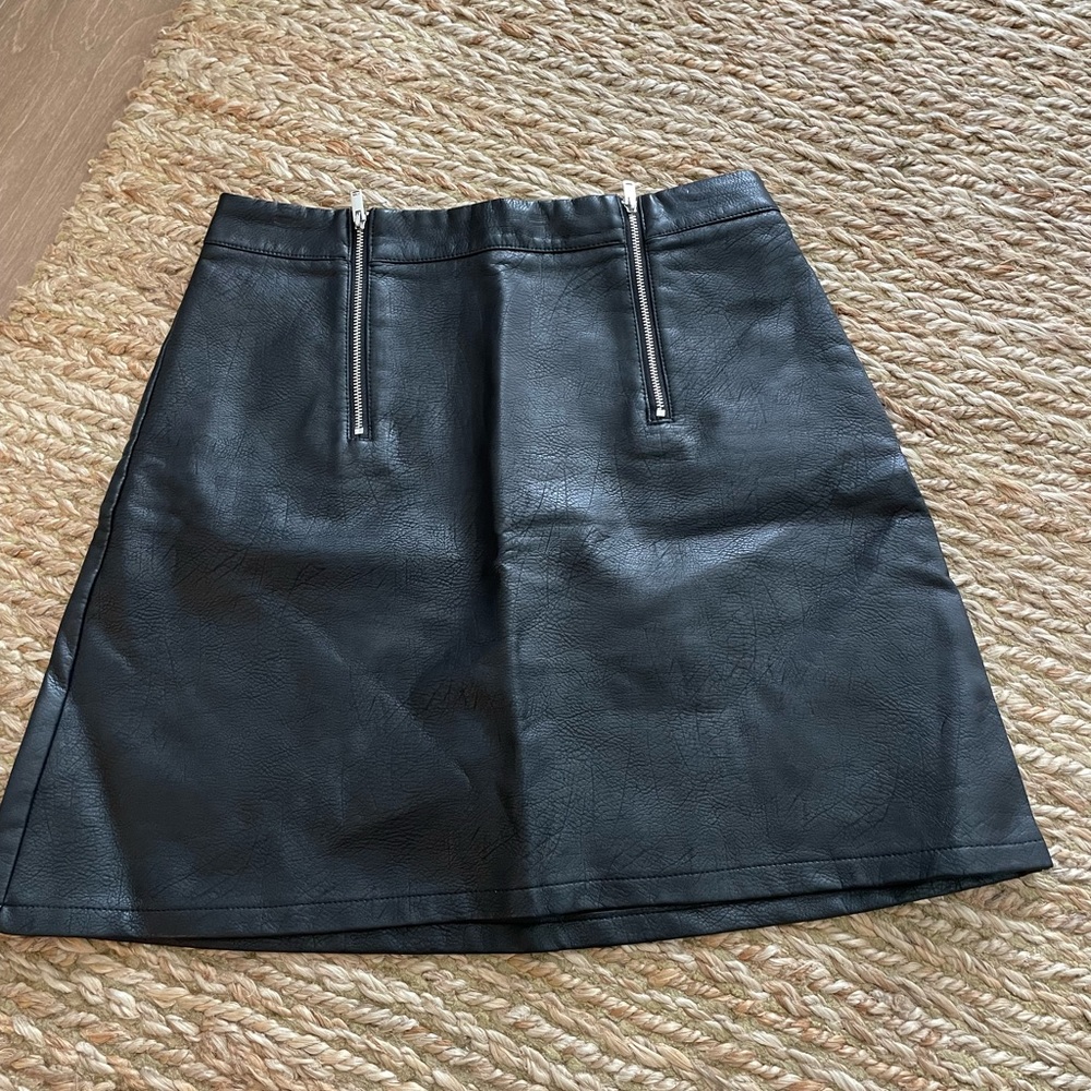 Zara Black Leather Pencil Skirt with Zippers